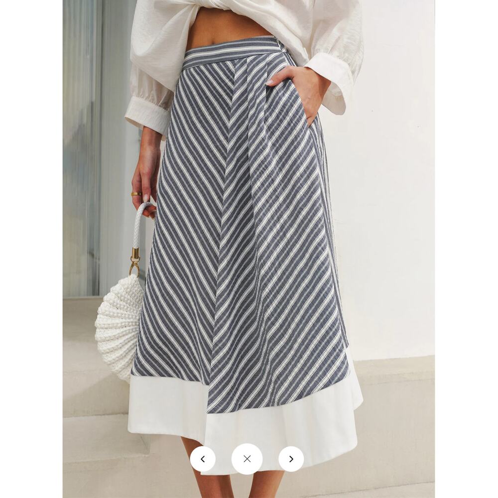 NWT commense Pocket Detail Striped Midi Skirt Sz M